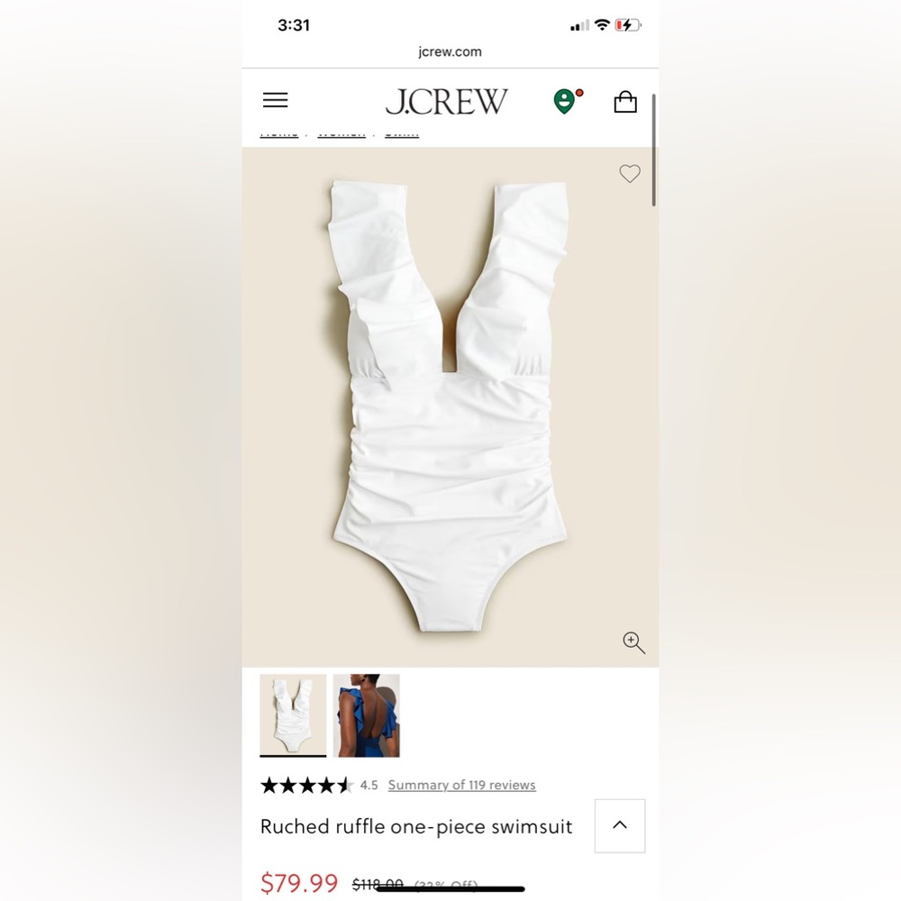 NWT JCrew White Women’s  Swimwear 4 Long